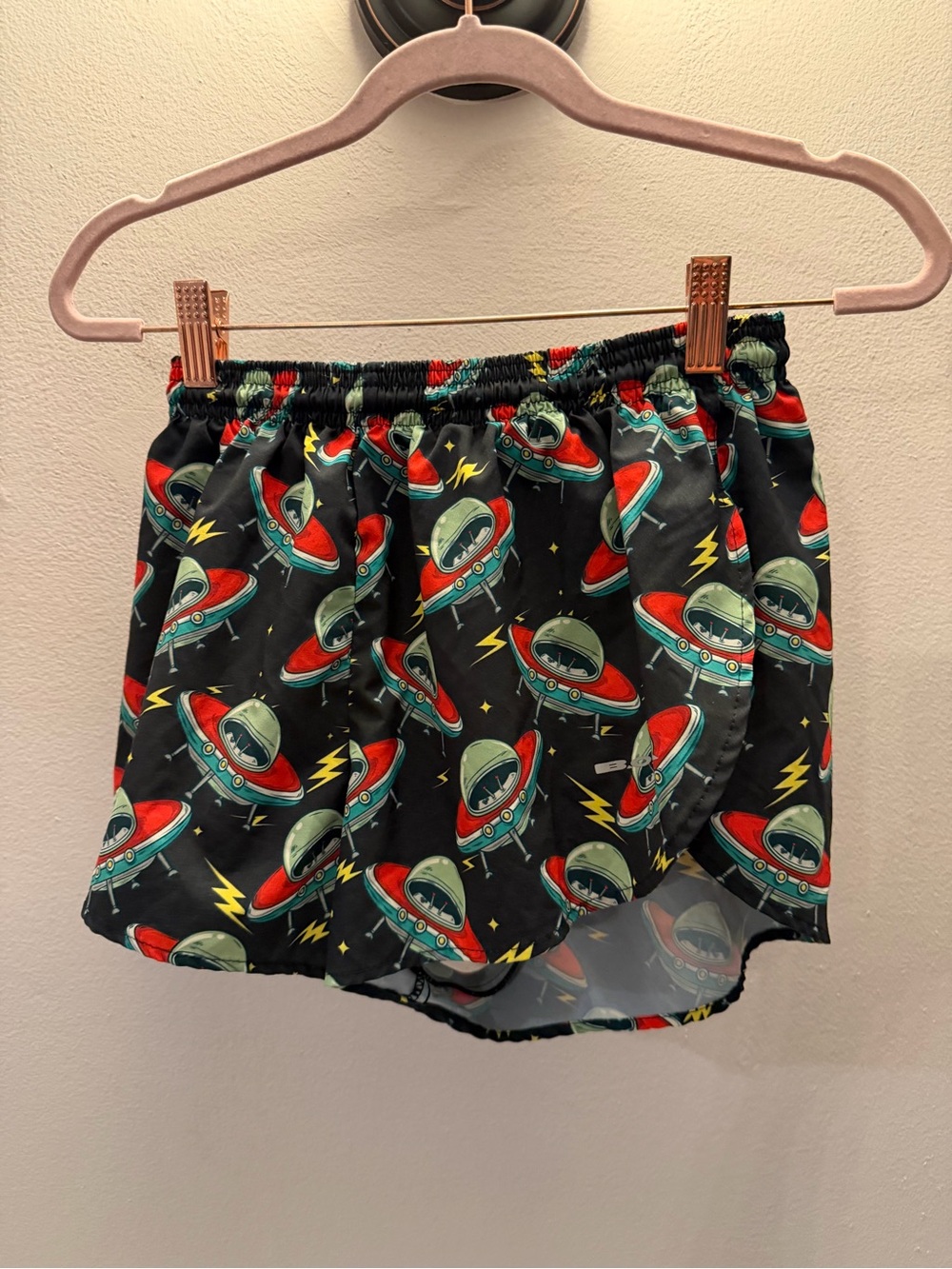 Womems Black UFO Print running Shorts small